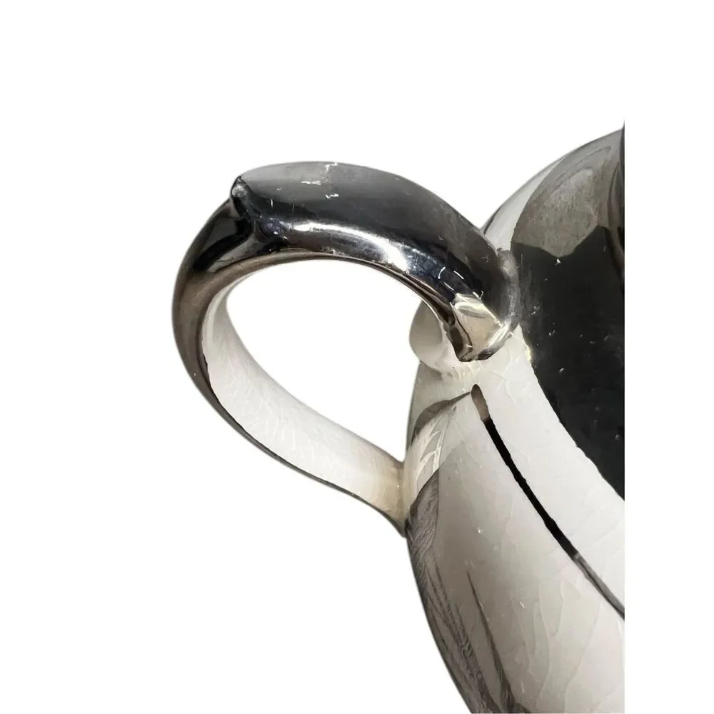 Vintage Price Bros. Ceramic Teapot Silver Blue‎ White Made in England